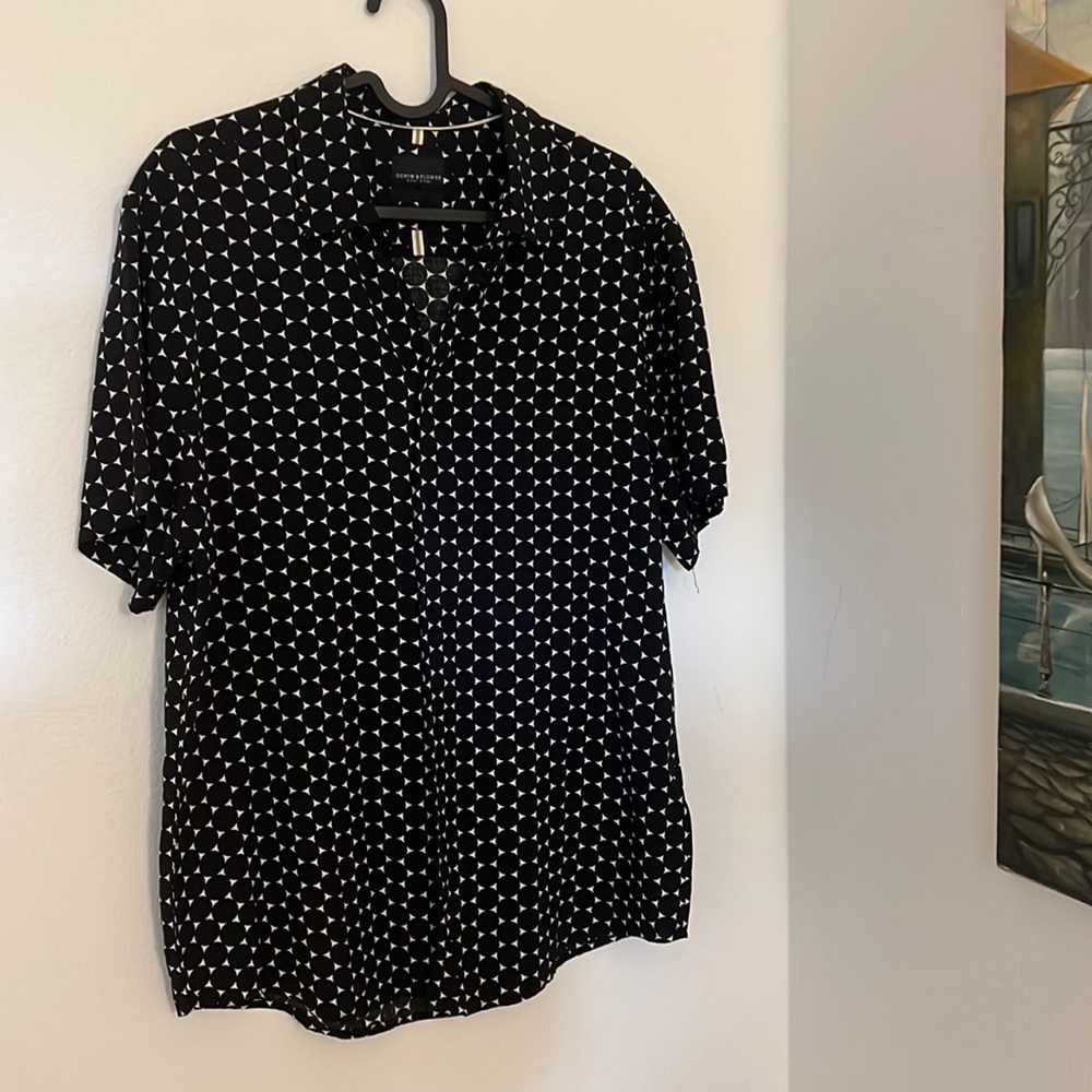 Men’s Denim & Flower Loose Fit Button Up Half Sleeve